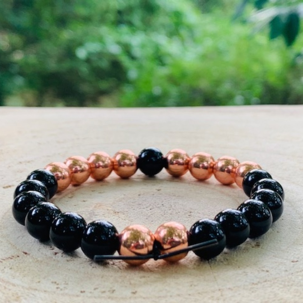 Minimalist Black Spinel + Copper 8mm Bead Bracelet
